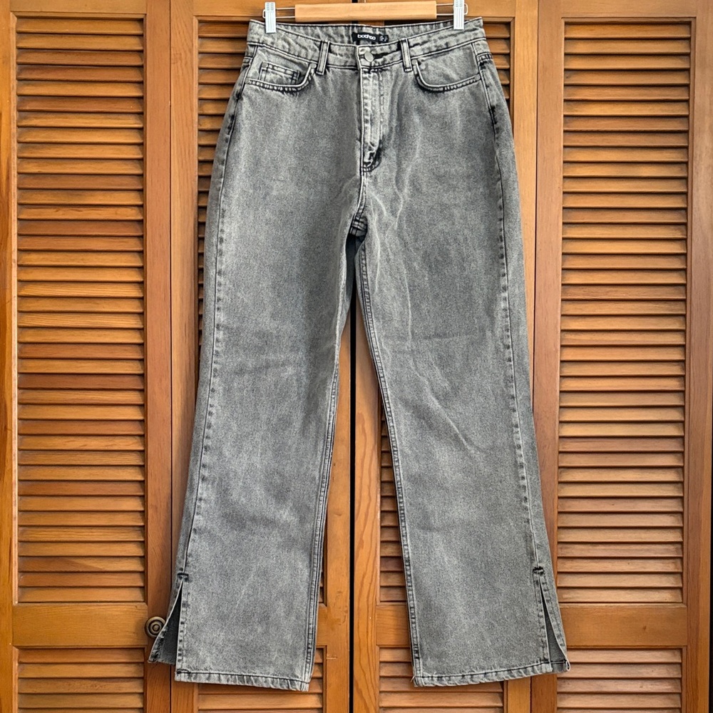 Boohoo Washed Gray Flared Wide-Leg Jeans